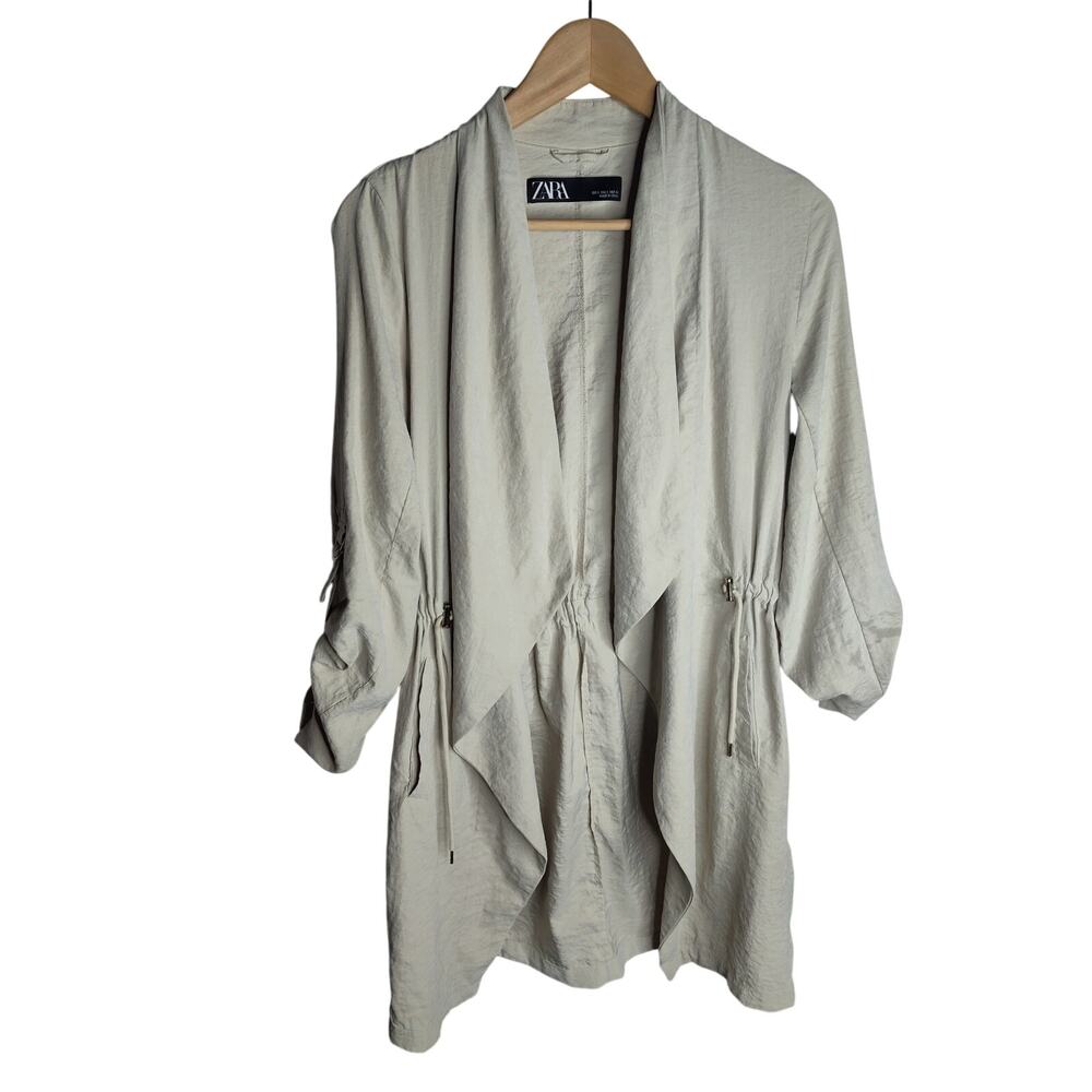 Zara Waterfall Style Open Jacket 3/4 sleeve Beige Cinched S